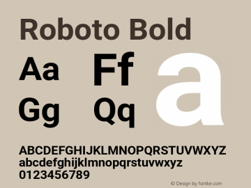 Roboto Bold Version 2.001047; 2015 Font Sample