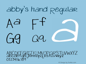 abby's hand Regular Version 1.00 September 2, 2011, initial release, www.yourfonts.com Font Sample