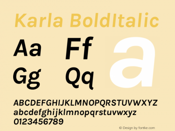 Karla BoldItalic Version 1.000 Font Sample