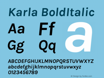 Karla BoldItalic Version 1.000 Font Sample