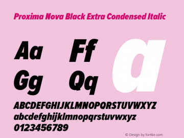Proxima Nova Black Extra Condensed Italic Version 2.003图片样张