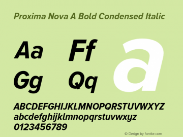 Proxima Nova A Bold Condensed Italic Version 2.001 Font Sample