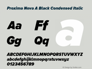 Proxima Nova A Black Condensed Italic Version 2.001 Font Sample