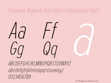 Proxima Nova A Thin Extra Condensed Italic Version 2.001 Font Sample