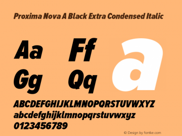 Proxima Nova A Black Extra Condensed Italic Version 2.001 Font Sample