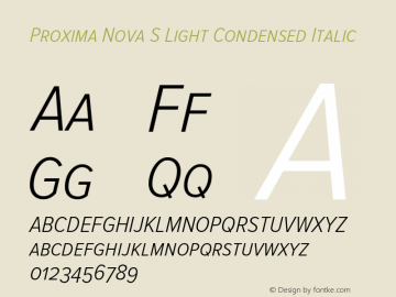 Proxima Nova S Light Condensed Italic Version 2.003 Font Sample