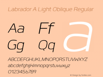 Labrador A Light Oblique Regular Version 1.000 Font Sample
