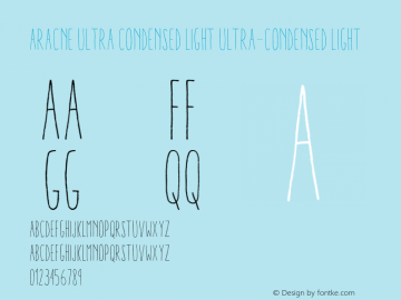 Aracne Ultra Condensed Light Ultra-condensed Light Version 1.001 Font Sample