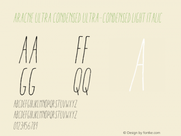 Aracne Ultra Condensed Ultra-condensed Light Italic Version 1.000 Font Sample
