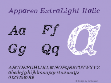 Appareo ExtraLight Italic 1.000图片样张
