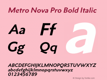 Metro Nova Pro Bold Italic Version 1.000 Font Sample