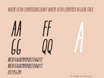 Aracne Ultra CondensedRegularIt Aracne Ultra Condensed Regular Italic Version 1.000 Font Sample