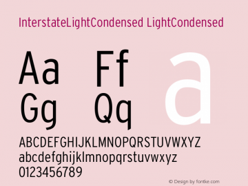 InterstateLightCondensed LightCondensed Version 001.001 Font Sample