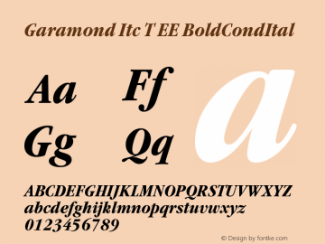 Garamond Itc T EE BoldCondItal Version 001.005 Font Sample