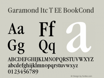 Garamond Itc T EE BookCond Version 001.005 Font Sample