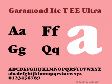 Garamond Itc T EE Ultra Version 001.005 Font Sample