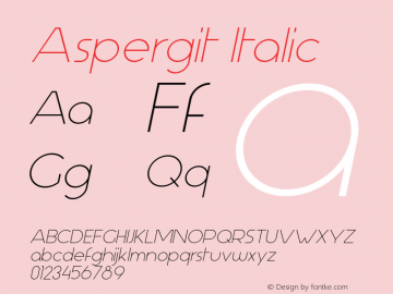 Aspergit Italic Version 1.001 2013 Font Sample