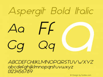 Aspergit Bold Italic Version 1.001 2013 Font Sample