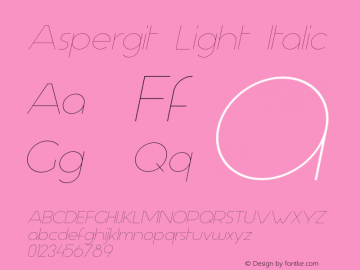 Aspergit Light Italic Version 1.001 2013 Font Sample