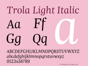 Trola Light Italic Version 1.000 | wf-rip By Margaret. Font Sample