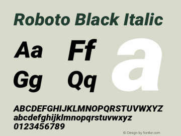 Roboto Black Italic Version 2.001047; 2015 Font Sample