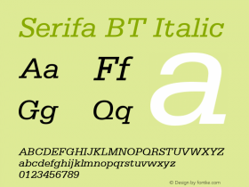 Serifa BT Italic mfgpctt-v4.4 Jan 1 1999 Font Sample