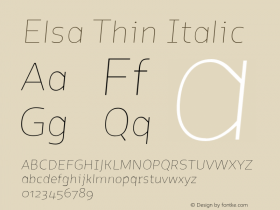 Elsa Thin Italic Version 1.000; Font Sample