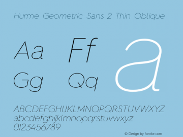 Hurme Geometric Sans 2 Thin Oblique Version 1.001 Font Sample