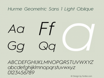 Hurme Geometric Sans 1 Light Oblique Version 1.001 Font Sample