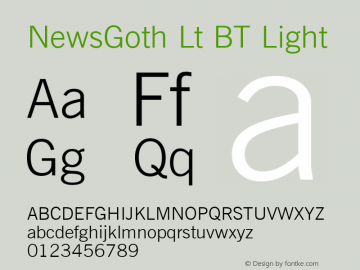 NewsGoth Lt BT Light mfgpctt-v4.4 Jan 4 1999图片样张