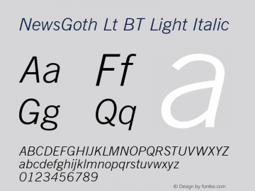 NewsGoth Lt BT Light Italic mfgpctt-v4.4 Jan 4 1999图片样张