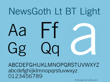 NewsGoth Lt BT Light mfgpctt-v4.4 Jan 4 1999图片样张
