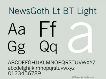 NewsGoth Lt BT Light Version 2.001 mfgpctt 4.4图片样张