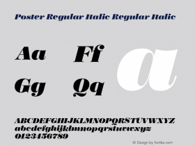 Poster Regular Italic Regular Italic v.2 © 2008-13 by Type-Ø-Tones/Textaxis, Iñigo Jerez. Font Sample