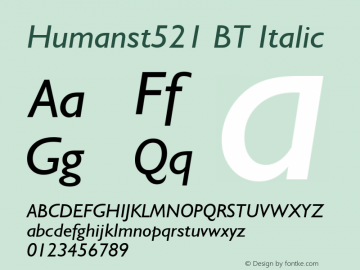 Humanst521 BT Italic Version 1.01 emb4-OT图片样张