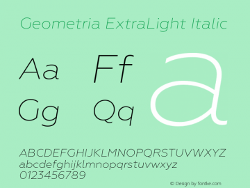 Geometria ExtraLight Italic Version 1.000 Font Sample