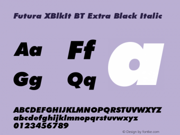 Futura XBlkIt BT Extra Black Italic Version 1.01 emb4-OT图片样张