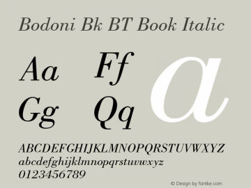 Bodoni Bk BT Book Italic mfgpctt-v4.4 Jan 4 1999 Font Sample