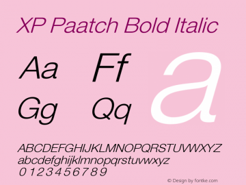 XP Paatch Bold Italic Version 7.200 2008 Font Sample