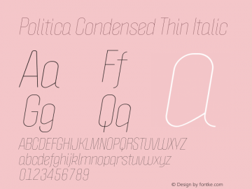 Politica Condensed Thin Italic Version 1.002;PS 001.002;hotconv 1.0.70;makeotf.lib2.5.58329;com.myfonts.sudtipos.politica2.thin-ital-cond.wfkit2.45Zw Font Sample