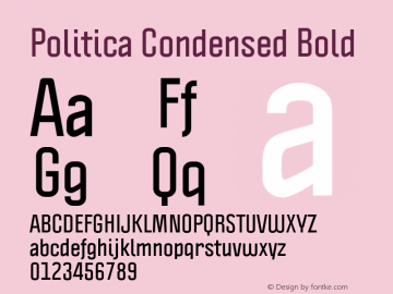 Politica Condensed Bold Version 1.002;PS 001.002;hotconv 1.0.70;makeotf.lib2.5.58329;com.myfonts.sudtipos.politica2.bold-cond.wfkit2.45Z7 Font Sample