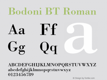 Bodoni BT Roman mfgpctt-v4.4 Jan 4 1999 Font Sample