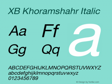 XB Khoramshahr Italic Version 8.005 2009 Font Sample