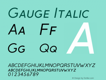 Gauge Italic Version 1.000;PS 001.001;hotconv 1.0.56 Font Sample