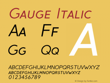 Gauge Italic Version 2.000;PS 001.001;hotconv 1.0.56 Font Sample