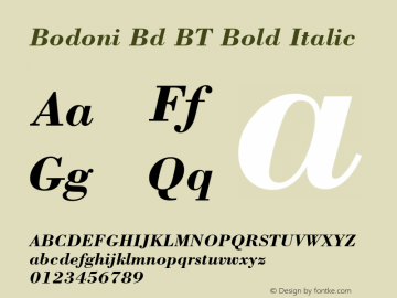 Bodoni Bd BT Bold Italic mfgpctt-v4.4 Jan 4 1999 Font Sample