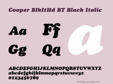 Cooper BlkItHd BT Black Italic mfgpctt-v4.4 Jan 1 1999 Font Sample