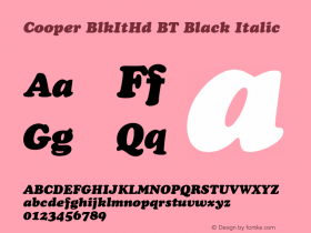 Cooper BlkItHd BT Black Italic Version 1.01 emb4-OT Font Sample