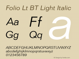 Folio Lt BT Light Italic mfgpctt-v4.4 Dec 22 1998 Font Sample