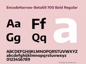 EncodeNarrow-Beta69 700 Bold Regular Version 1.000;PS 001.000;hotconv 1.0.70;makeotf.lib2.5.58329 DEVELOPMENT Font Sample